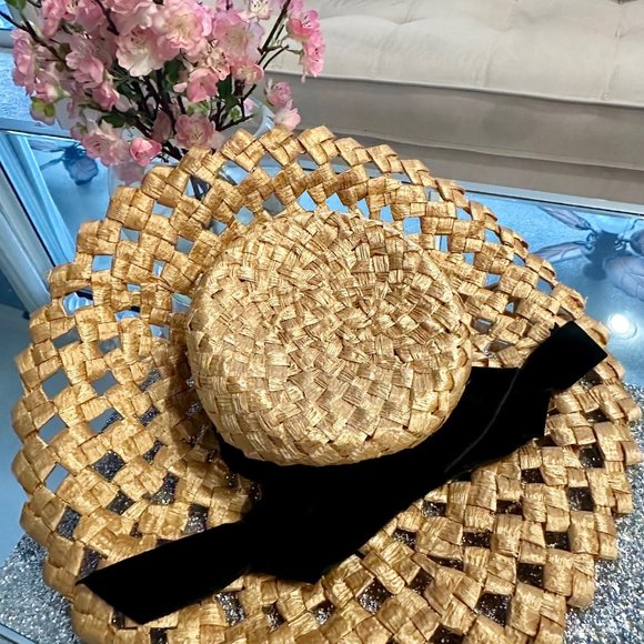 Vintage Hat Tan Cello Weave Wide Brim High Crown 1960 Style Mr John Sophisticate main image 9